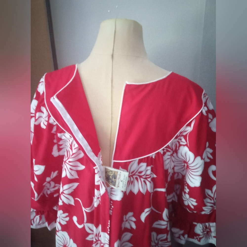 Vintage Hawaiian Maxi Dress Mumu Tropical Hibiscus XL - Picture 8 of 12
